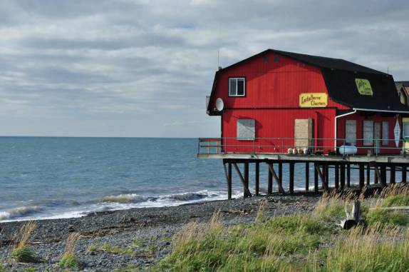 A praia de pedras da 'spit' de Homer, na Península do Kenai, no sul do Alaska